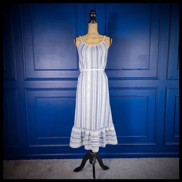 Vince Camuto Dresses & Skirts - Vince Camuto Striped Ruffle Hem Midi Dress Size Small